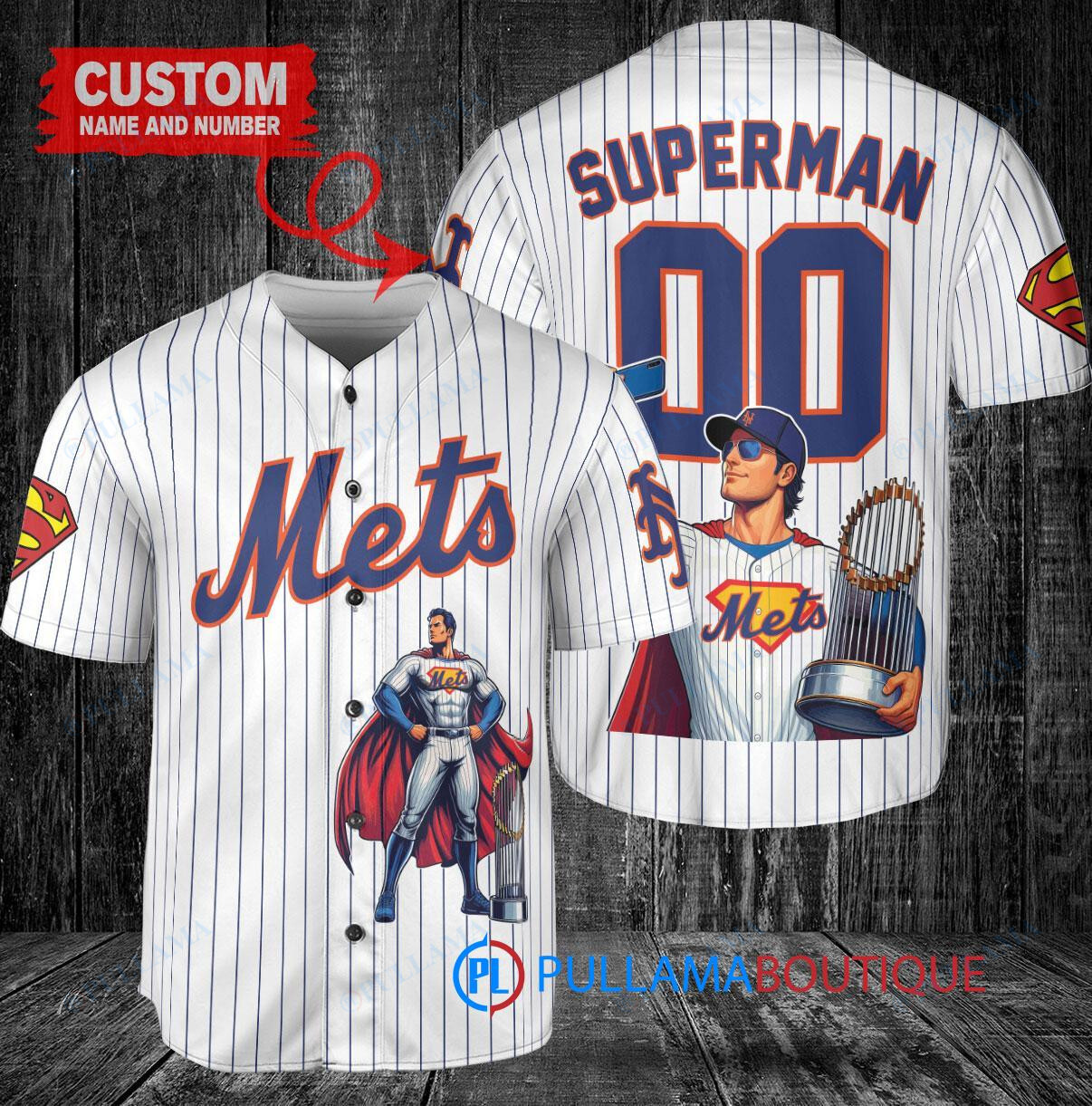 Detroit Tigers x Superman DC Comics with Trophy Custom Baseball Jersey Navy