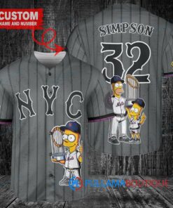 New York Mets x The Simpsons Bart Simpson, Homer Simpson, Lisa Simpson with Trophy Custom Baseball Jersey Graphite City Connect