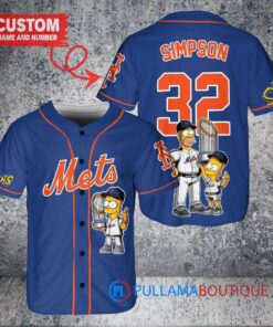 New York Mets x The Simpsons Bart Simpson, Homer Simpson, Lisa Simpson with Trophy Custom Baseball Jersey Royal