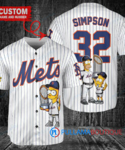 New York Mets x The Simpsons Bart Simpson, Homer Simpson, Lisa Simpson with Trophy Custom Baseball Jersey White