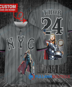 New York Mets x Thor Marvel with Trophy Custom Baseball Jersey Graphite City Connect