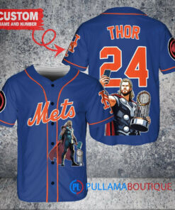 New York Mets x Thor Marvel with Trophy Custom Baseball Jersey Royal