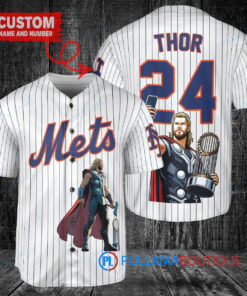 New York Mets x Thor Marvel with Trophy Custom Baseball Jersey White