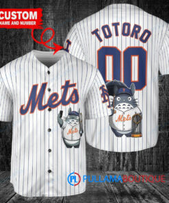 New York Mets x Totoro Studio Ghibli with Trophy Custom Baseball Jersey White