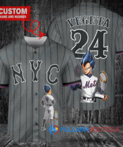 New York Mets x Vegeta Super Saiyan Dragon Ball Z with Trophy Custom Baseball Jersey Graphite City Connect