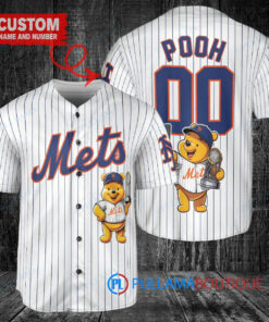 New York Mets x Winnie the Pooh with Trophy Custom Baseball Jersey White