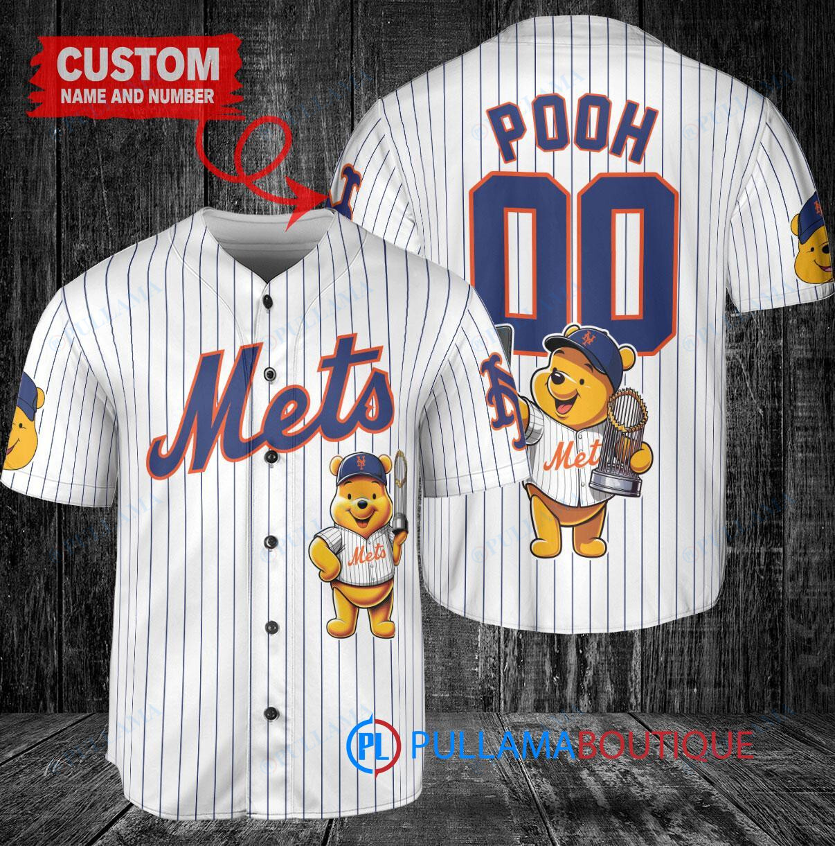 Atlanta Braves x Winnie the Pooh with Trophy Custom Baseball Jersey White