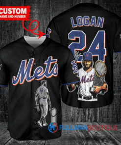 New York Mets x Wolverine Logan with Trophy Custom Baseball Jersey Black