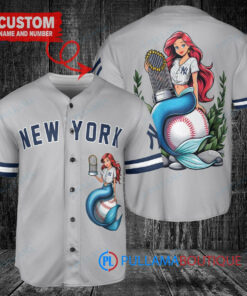 New York Yankees x Ariel Mermaid with Trophy Custom Baseball Jersey Gray