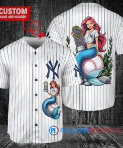 New York Yankees x Ariel Mermaid with Trophy Custom Baseball Jersey White