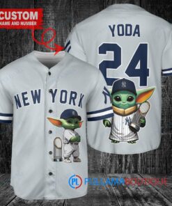 New York Yankees x Baby Yoda Star Wars The Mandalorian with Trophy Custom Baseball Jersey Gray