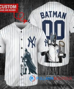 New York Yankees x DC Comics Batman The Dark Knight with Trophy Custom Baseball Jersey White