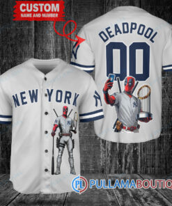 New York Yankees x Deadpool with Trophy Baseball Jersey Gray