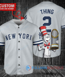 New York Yankees x Dr Seuss with World Series Trophy Custom Baseball Jersey Gray