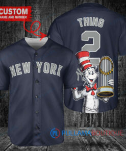 New York Yankees x Dr Seuss with World Series Trophy Custom Baseball Jersey Navy