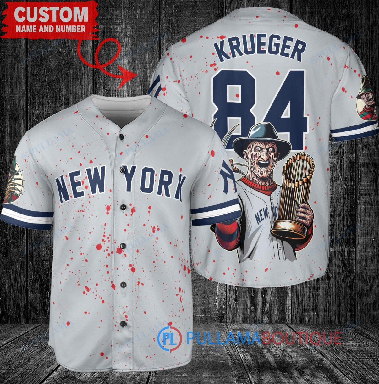 Detroit Tigers Freddy Krueger Halloween World Series Trophy Baseball Jersey Navy