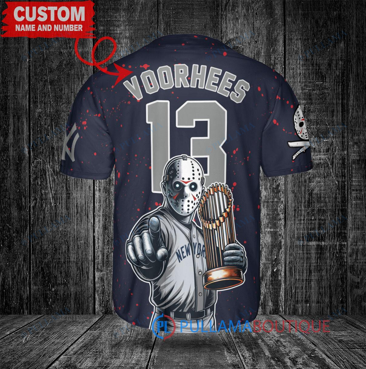 NY Yankees x Jason Voorhees Halloween World Series Trophy Baseball Jersey White