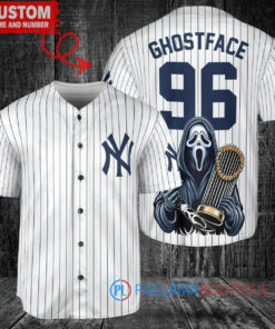 New York Yankees x Ghostface Scream Halloween Halloween with World Series Trophy Custom Baseball Jersey White