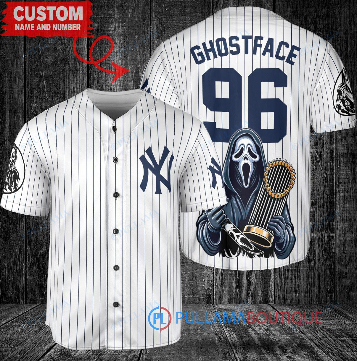 Tampa Bay Rays x Ghostface Scream Halloween Halloween with World Series Trophy Custom Baseball Jersey Navy