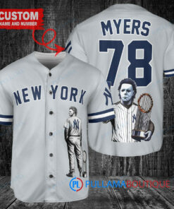 New York Yankees x Halloween Michael Myers with Trophy Custom Baseball Jersey Gray