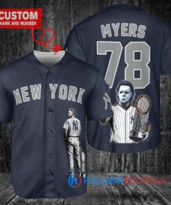 New York Yankees x Halloween Michael Myers with Trophy Custom Baseball Jersey Navy