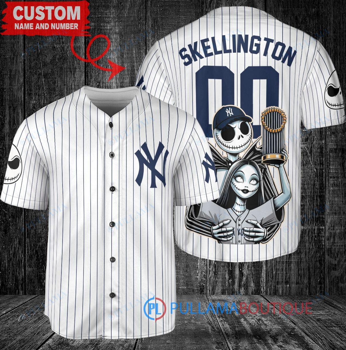 Minnesota Twins x Jack Skellington and Sally The Nightmare Before Christmas with World Series Trophy Custom Baseball Jersey Navy