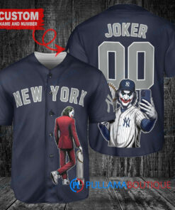 New York Yankees x Joker DC Comics with Trophy Custom Baseball Jersey Navy