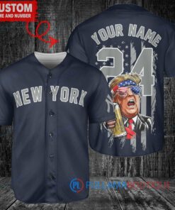 New York Yankees x Limited Edition with World Series Trophy Custom Baseball Jersey Navy