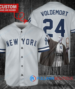 New York Yankees x Lord Voldemort Harry Potter with Trophy Custom Baseball Jersey Gray