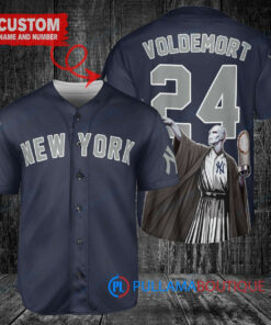 New York Yankees x Lord Voldemort Harry Potter with Trophy Custom Baseball Jersey Navy