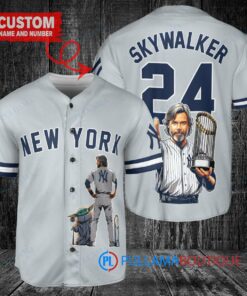 New York Yankees x Luke Skywalker Star Wars with Trophy Custom Baseball Jersey Gray