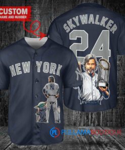 New York Yankees x Luke Skywalker Star Wars with Trophy Custom Baseball Jersey Navy