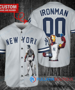 New York Yankees x Marvel Iron Man Tony Stark with Trophy Custom Baseball Jersey Gray