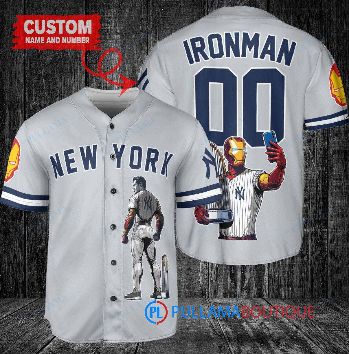 Boston Red Sox x Marvel Iron Man Tony Stark with Trophy Custom Baseball Jersey Navy