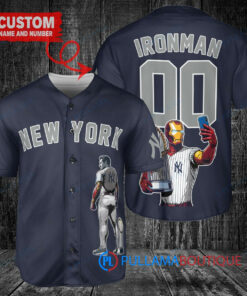 New York Yankees x Marvel Iron Man Tony Stark with Trophy Custom Baseball Jersey Navy