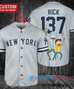 New York Yankees x Rick and Morty with Trophy Custom Baseball Jersey Gray