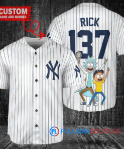 New York Yankees x Rick and Morty with Trophy Custom Baseball Jersey White