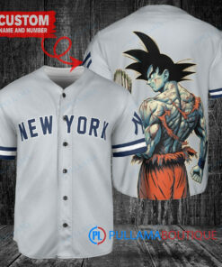 New York Yankees x Son Goku Kakarot Super Saiyan Dragon Ball Z with Trophy Baseball Jersey Gray