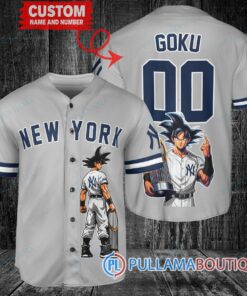 New York Yankees x Son Goku Kakarot Super Saiyan Dragon Ball Z with Trophy Baseball Jersey Gray V2