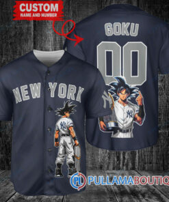 New York Yankees x Son Goku Kakarot Super Saiyan Dragon Ball Z with Trophy Baseball Jersey Navy V2