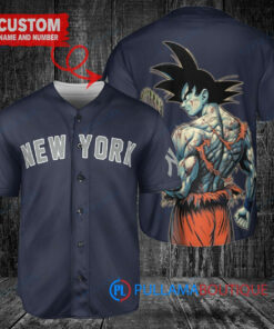 New York Yankees x Son Goku Kakarot Super Saiyan Dragon Ball Z with Trophy Baseball Jersey Navy