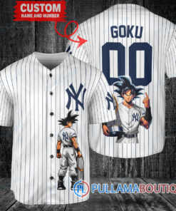 New York Yankees x Son Goku Kakarot Super Saiyan Dragon Ball Z with Trophy Baseball Jersey White V2