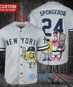 New York Yankees x SpongeBob SquarePants with Trophy Custom Baseball Jersey Gray