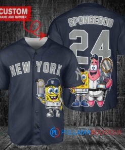 New York Yankees x SpongeBob SquarePants with Trophy Custom Baseball Jersey Navy