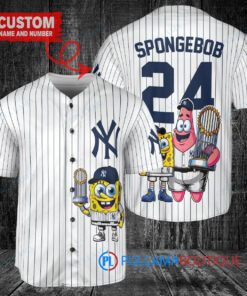 New York Yankees x SpongeBob SquarePants with Trophy Custom Baseball Jersey White