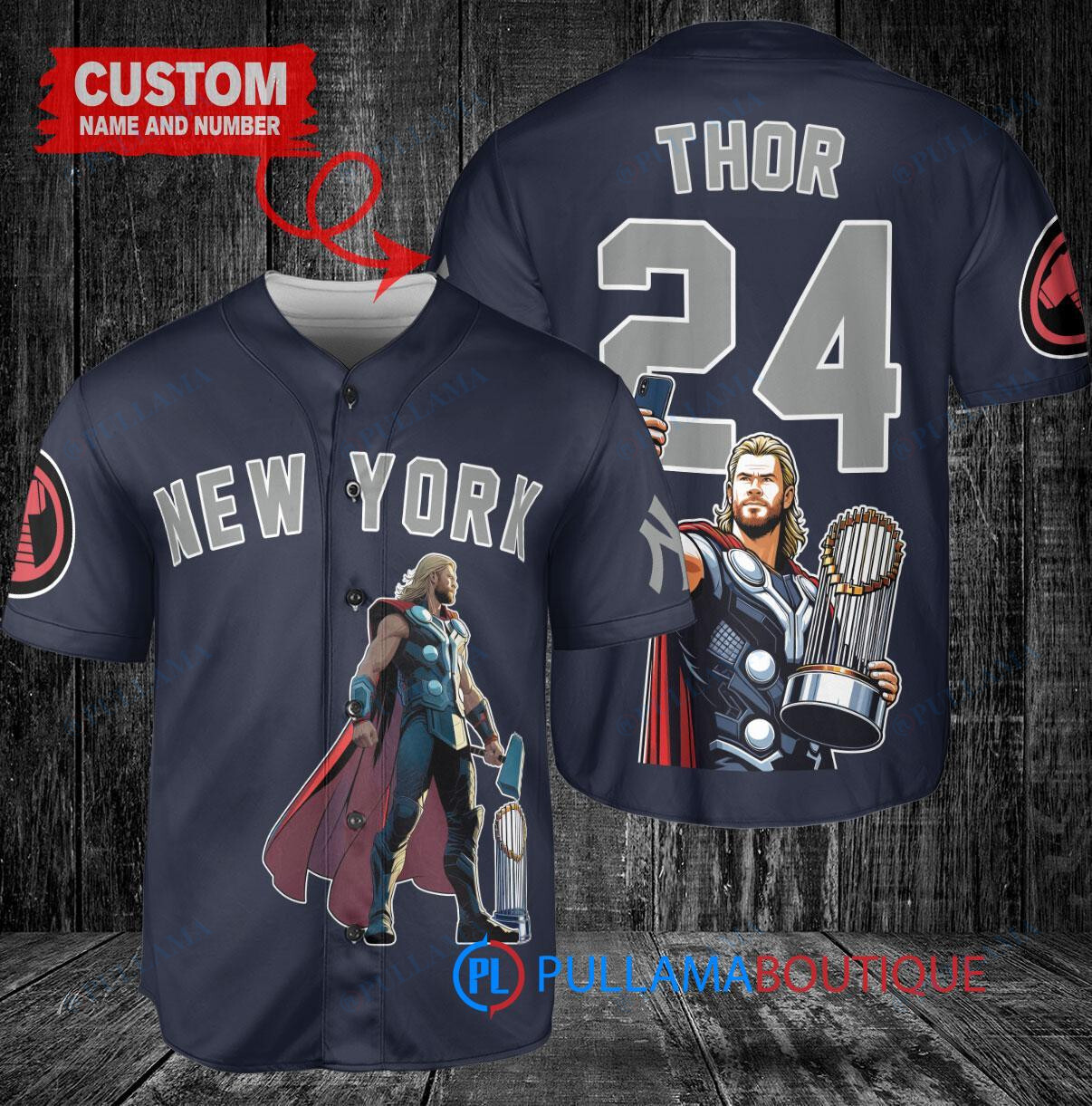 Detroit Tigers x Thor Marvel with Trophy Custom Baseball Jersey Navy