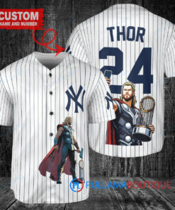 New York Yankees x Thor Marvel with Trophy Custom Baseball Jersey White