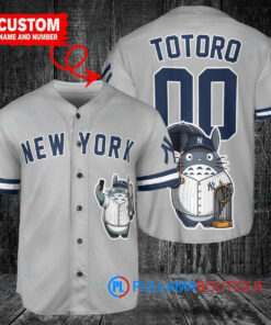 New York Yankees x Totoro Studio Ghibli with Trophy Custom Baseball Jersey Gray