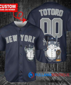 New York Yankees x Totoro Studio Ghibli with Trophy Custom Baseball Jersey Navy