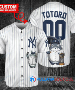 New York Yankees x Totoro Studio Ghibli with Trophy Custom Baseball Jersey White